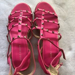 Marc Fisher hot pink wedge sandals size 8